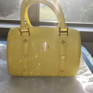 MCM Lemon Satchel with Gold Accents